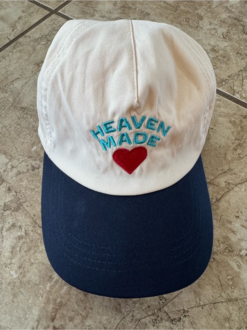 Heaven Made Embroidered Cap - White & Navy with Red Heart